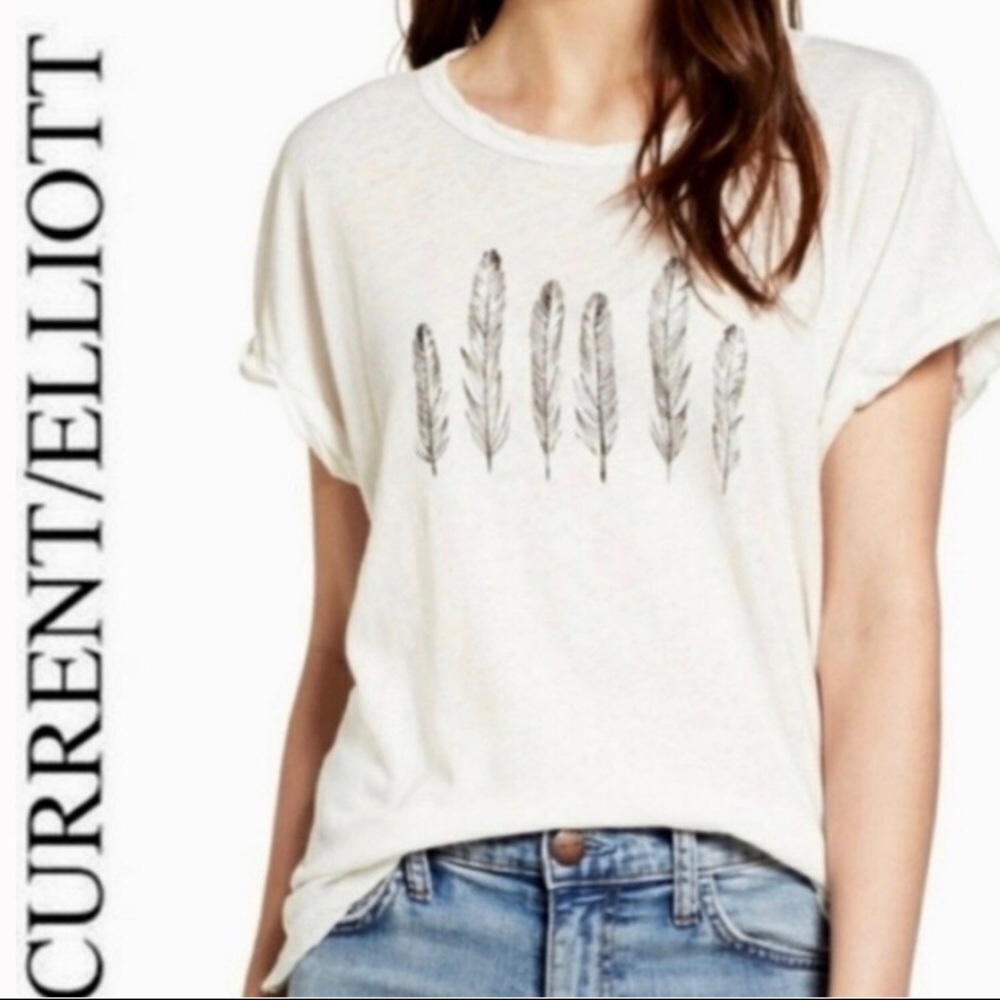 NWT Current/Elliott feather print linen tee